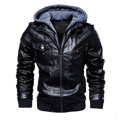 Leather Jacket with Removable Hood