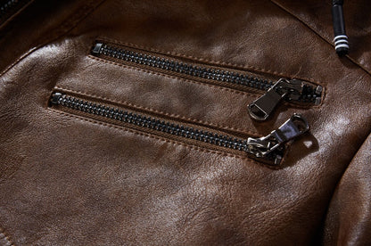 Leather Jacket with Removable Hood